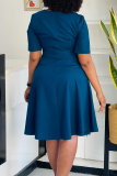 Malachite Green Elegant Solid Color Pocket O Neck Long Dresses