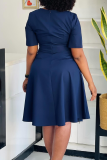 Malachite Green Elegant Solid Color Pocket O Neck Long Dresses