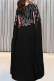 Black Elegant Solid Color Hot Drill V Neck Long Dresses