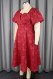 Red Elegant Solid Color Patchwork U Neck Long Dresses