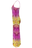 Rose Red Sexy Print Spaghetti Strap Long Dresses