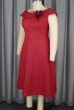 Red Elegant Solid Color Feathers O Neck Long Dresses