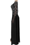 Black Elegant Solid Color Hot Drill V Neck Long Dresses