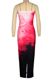 Pink Sexy Print Strapless Long Dresses