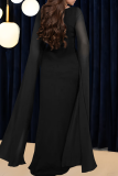 Black Elegant Solid Color Hot Drill V Neck Long Dresses