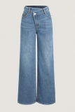 Blue Casual Solid Color Mid Waist Straight Denim Jeans