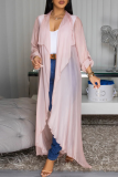 Black Casual Solid Color See-Through Cardigan Collar Outerwear
