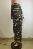 Camouflage Casual Camouflage Print Pocket Loose High Waist Full Print Bottoms