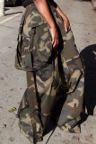 Camouflage Casual Camouflage Print Pocket Loose High Waist Full Print Bottoms