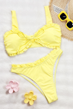 Yellow Sexy Solid Color Stringy Selvedge Swimwears