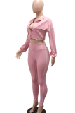 Pink Casual Solid Color Zipper Zipper Collar Long Sleeve Two Pieces