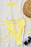 Yellow Sexy Solid Color Strap Design Swimwears