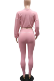 Pink Casual Solid Color Zipper Zipper Collar Long Sleeve Two Pieces