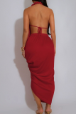 Black Sexy Solid Color Slit Ruched Halter Irregular Dresses
