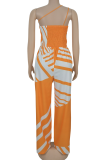 Green Casual Print Pocket Oblique Collar Loose Jumpsuits(No Pockets)
