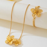 Gold Casual Daily Flowers Chains Bracelet Necklace Jewelry Set