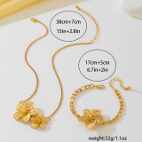 Gold Casual Daily Flowers Chains Bracelet Necklace Jewelry Set