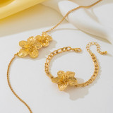 Gold Casual Daily Flowers Chains Bracelet Necklace Jewelry Set