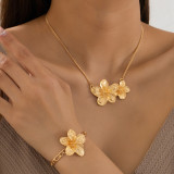 Gold Casual Daily Flowers Chains Bracelet Necklace Jewelry Set