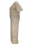 Light Brown Casual Stripe Draw String V Neck Plus Size Two Pieces