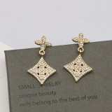 Gold Daily Four Leaf Clover Hollow Out Rhinestone Decor Earrings