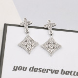 Gold Daily Four Leaf Clover Hollow Out Rhinestone Decor Earrings