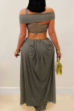 Blue Sexy Solid Color Hollow Out Off Shoulder Long Dresses
