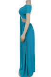 Blue Sexy Solid Color Hollow Out Off Shoulder Long Dresses