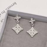 Gold Daily Four Leaf Clover Hollow Out Rhinestone Decor Earrings