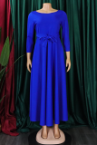 Black Casual Solid Color Pocket Strap Design O Neck Irregular Dresses