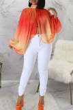 Multicolor Sexy Print Slit O Neck Tops