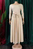 Black Casual Solid Color Pocket Strap Design O Neck Irregular Dresses
