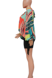 Multicolor Sexy Print Slit O Neck Tops