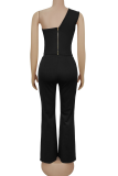 White Sexy Solid Color Metal Accessories Trim Asymmetrical Collar Sleeveless Two Pieces
