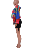 Multicolor Sexy Print Slit O Neck Tops