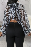 Multicolor Sexy Print Slit O Neck Tops
