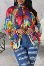 Colour Sexy Print Slit O Neck Tops