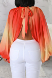 Multicolor Sexy Print Slit O Neck Tops