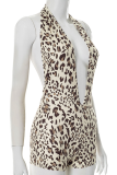 Leopard Print Sexy Leopard Print Backless Halter Skinny Rompers