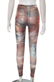 Brown Sexy Print Skinny Mid Waist Conventional Full Print Bottoms