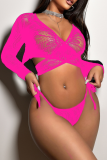 Rose Red Sexy Solid Color Strap Design Lingerie