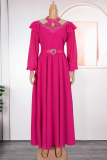 White Elegant Solid Color Hollow Out Hot Drill O Neck Long Plus Size Dresses