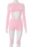 Black Sexy Solid Color Hollow Out O Neck Long Sleeve Two Pieces