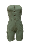 Black Sexy Solid Color Pocket Buckle Strapless Skinny Rompers