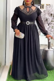 White Elegant Solid Color Hollow Out Hot Drill O Neck Long Plus Size Dresses