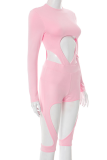 Black Sexy Solid Color Hollow Out O Neck Long Sleeve Two Pieces