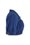 Deep Blue Casual Solid Color Buckle Turndown Collar Plus Size Overcoat