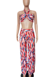Green Sexy Print Backless Strapless Sleeveless Two Pieces