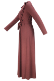 Red Bean Powder Elegant Solid Color Strap Design O Neck Long Dresses