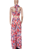Green Sexy Print Backless Strapless Sleeveless Two Pieces